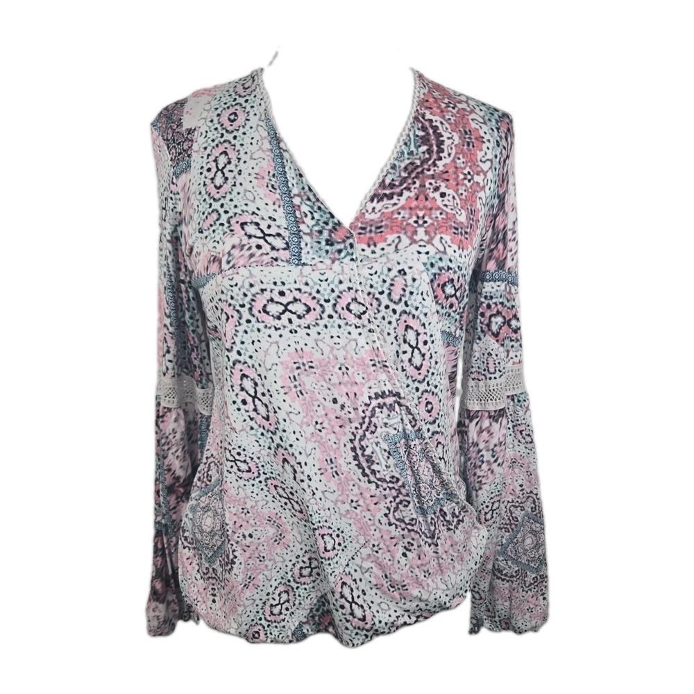 Haute Hippie Tribe Malia XS Long Sleeve Faux Wrap Banded Jersey Print Top